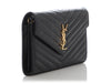 Saint Laurent Large Black Chevron Grain de Poudre Wallet on Chain