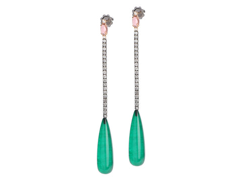 Two-Tone 18K Gold Emerald Diamond Pierced Drop Earrings