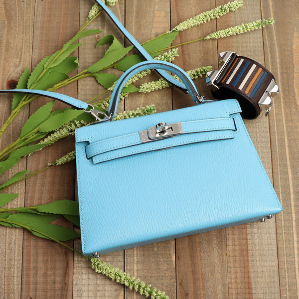 Hermes Kelly 20 Mini Sellier Bag Rare Blue Celeste Chevre