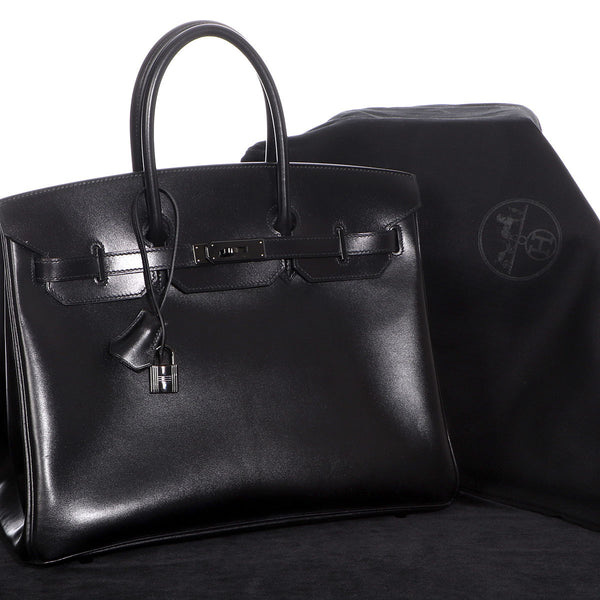 Hermes 35cm Black Box Leather Black Hardware SO Black Birkin Bag