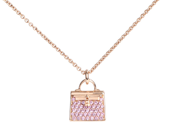 HERMES 18K Rose Gold Pink Sapphire Birkin Amulette Bracelet SH 911267