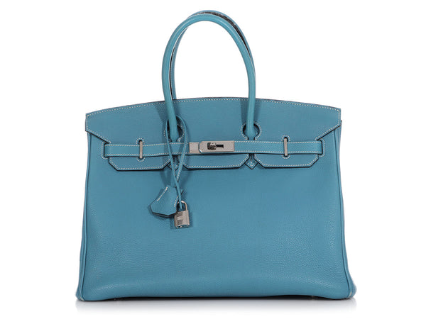 Hermes Halzan Togo Calfskin Leather Bag In Pale Blue