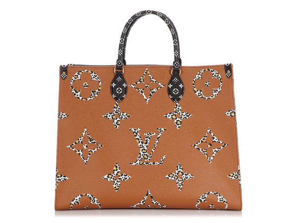 NEW Louis Vuitton OnTheGo GM Jungle Print Tote Black & Caramel On