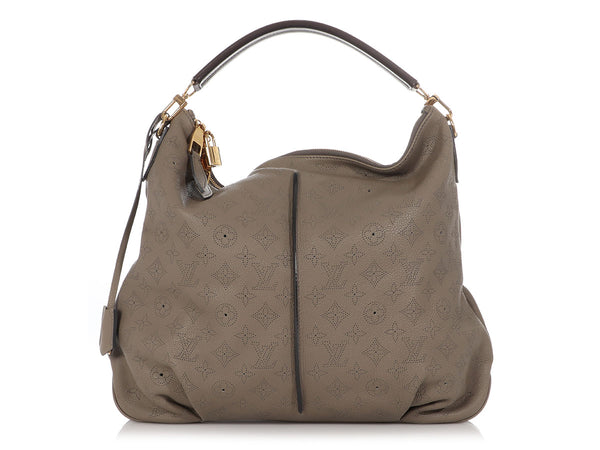 63166 auth LOUIS VUITTON Ombre taupe Mahina leather SELENE MM