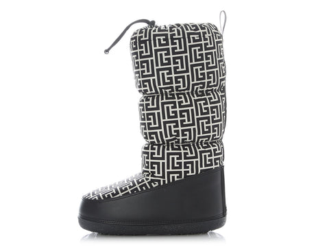 Balmain x Rossignol Black and Ivory Monogram Après-Ski Boots