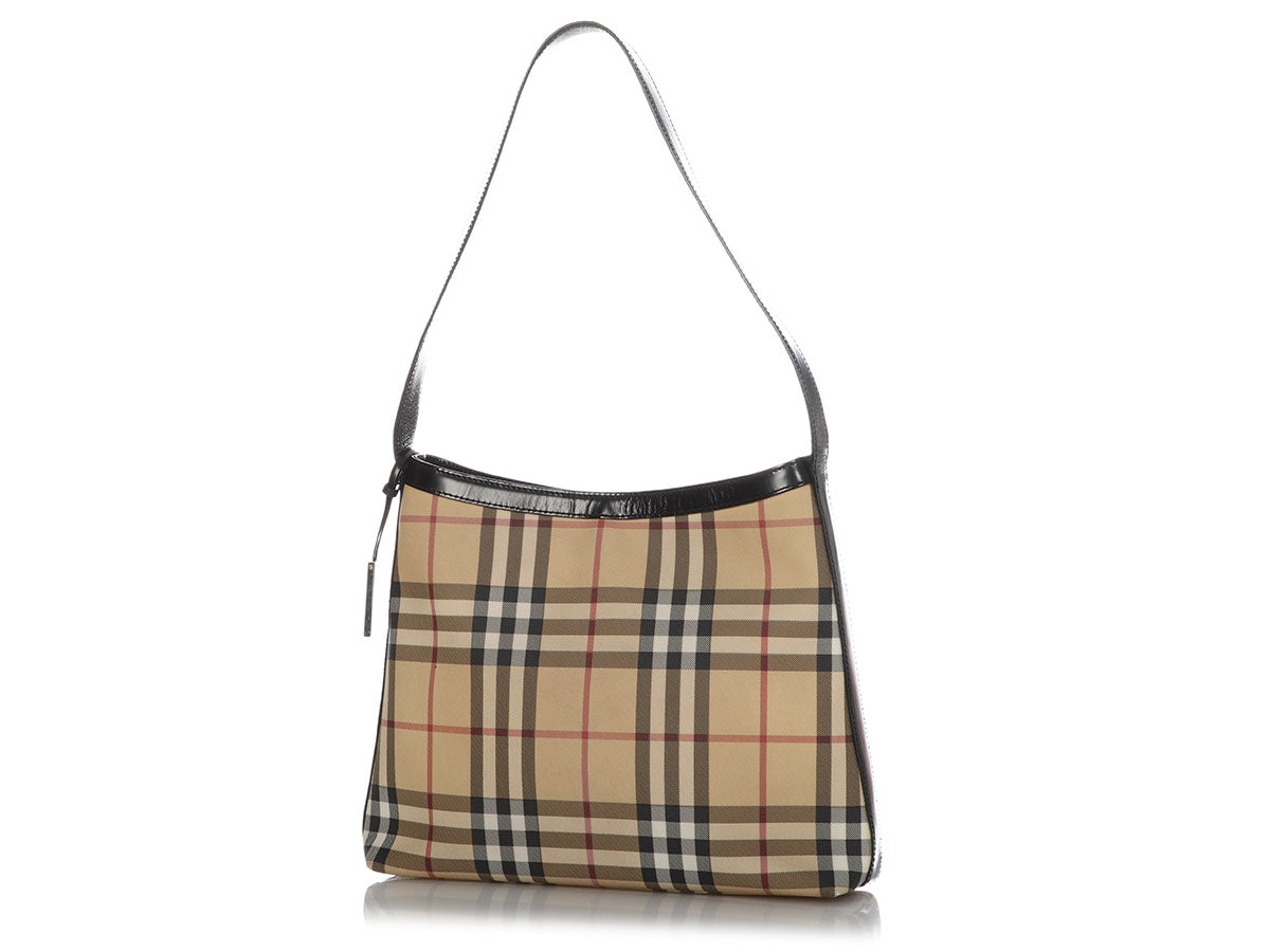 BURBERRY Leather-trimmed checked canvas tote