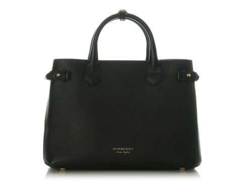 Burberry Medium Black Pebbled Leather Banner Tote