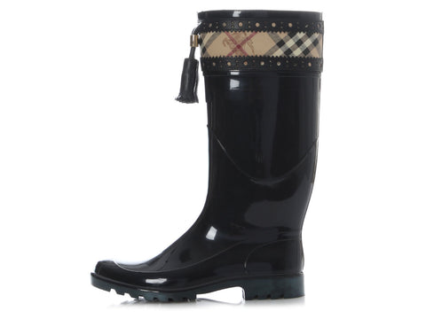 Burberry Black Haymarket Rain Boots