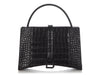 Balenciaga Small Black Crocodile Embossed East West Hourglass Tote