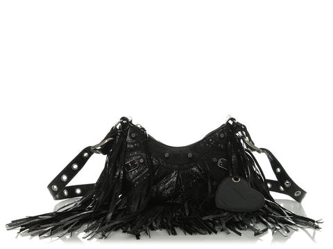 Balenciaga Black Lambskin Le Cagole Fringed Shoulder Bag XS