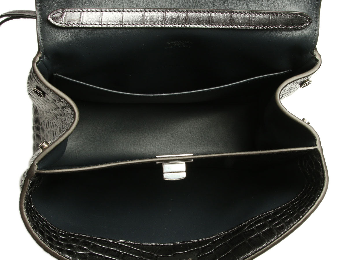 Balenciaga Mini Gunmetal Croc-Embossed Rodeo Balenciaga Mini Gunmetal Croc-Embossed Rodeo