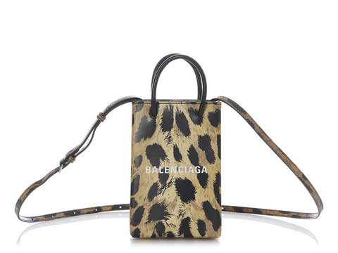 Balenciaga Leopard Print Smooth Calfskin Shipping Phone Bag