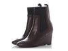 Balenciaga Maroon Leather Wedge Ankle Boots
