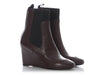 Balenciaga Maroon Leather Wedge Ankle Boots