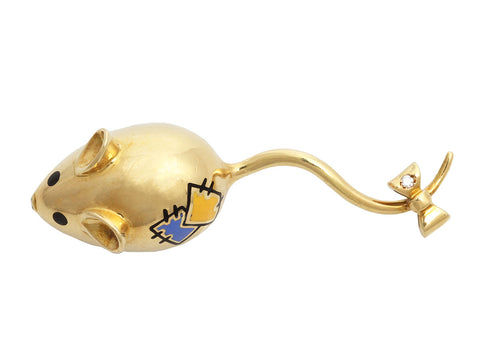 14K Yellow Gold Enamel Diamond Mouse Pin