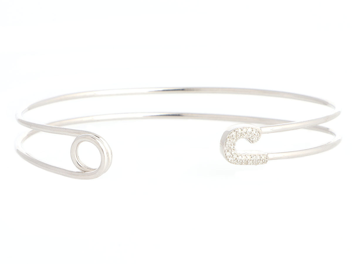 14K White Gold Diamond Safety Pin Bracelet