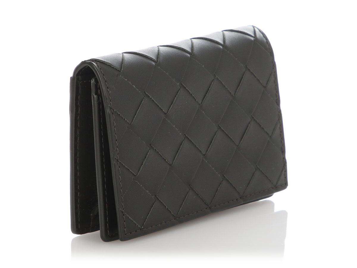 ★BOTTEGA VENETA★ Intrecciato Flap Card Holder Black 593115 Bottega Veneta Black Intrecciato Business Card Case