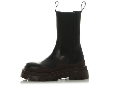Bottega Veneta Black and Brown Stretch Chelsea Boots