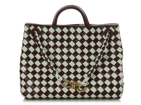 Bottega Veneta Burgundy and White Check Andiamo Tote
