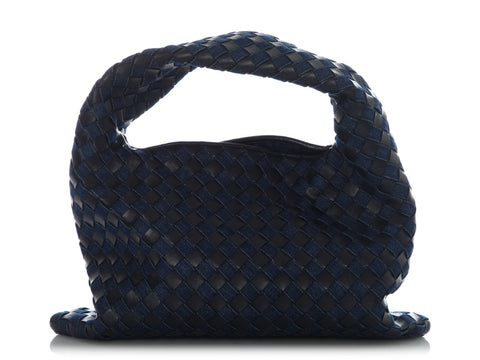 Bottega Veneta Small Abyss Denim and Leather Intrecciato Hop Bag
