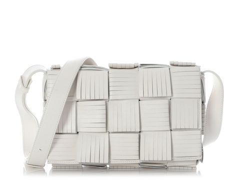 Bottega Maxi White Fringed Intrecciato Nappa Cassette Bag