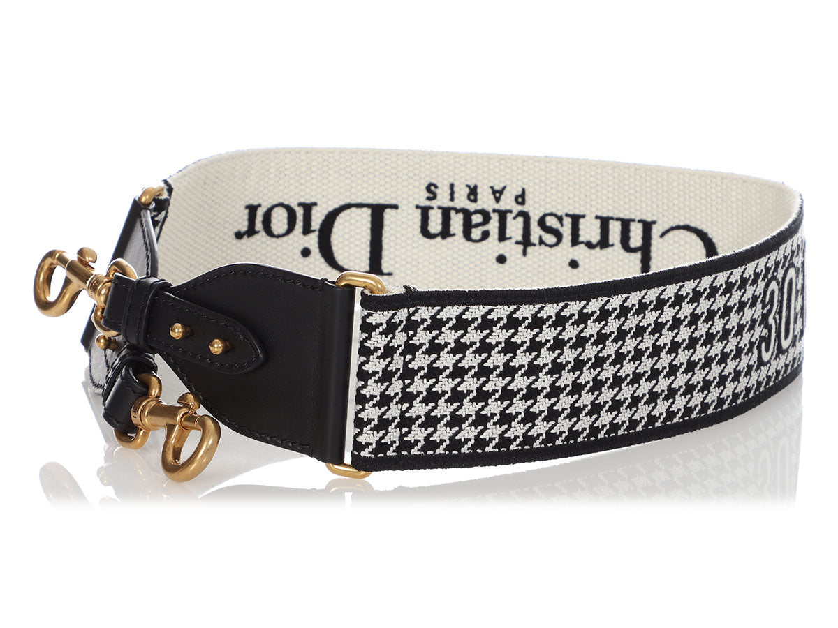 Shoulder Strap with Ring Black and White '30 MONTAIGNE' Houndstooth  Embroidery