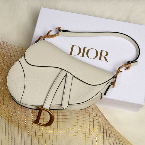 Dior White Grained Calfskin Saddle Bag