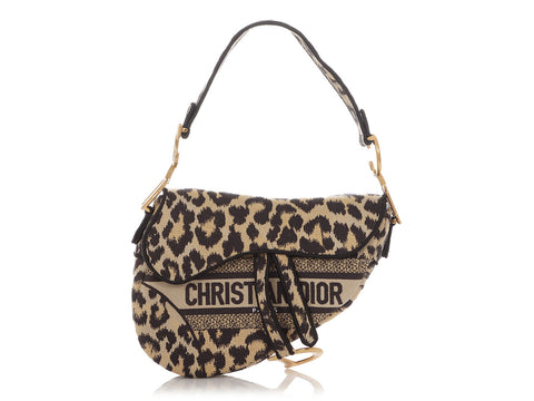 Dior Leopard Mizza Embroidered Saddle Bag