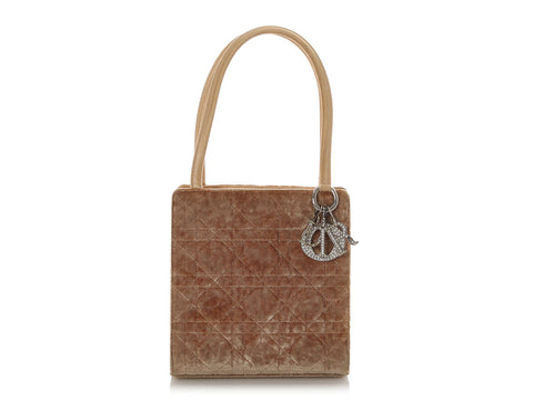 Dior Vintage Light Brown Cannage-Quilted Crystal Velvet Tote