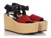 Céline Red Fabric and Black Patent Espadrille Sandals