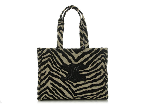 Celine Large Natural and Black Canvas Triomphe Cabas Tote