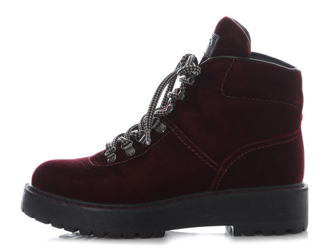 Prada Wine Sport Velvet Ankle Boots