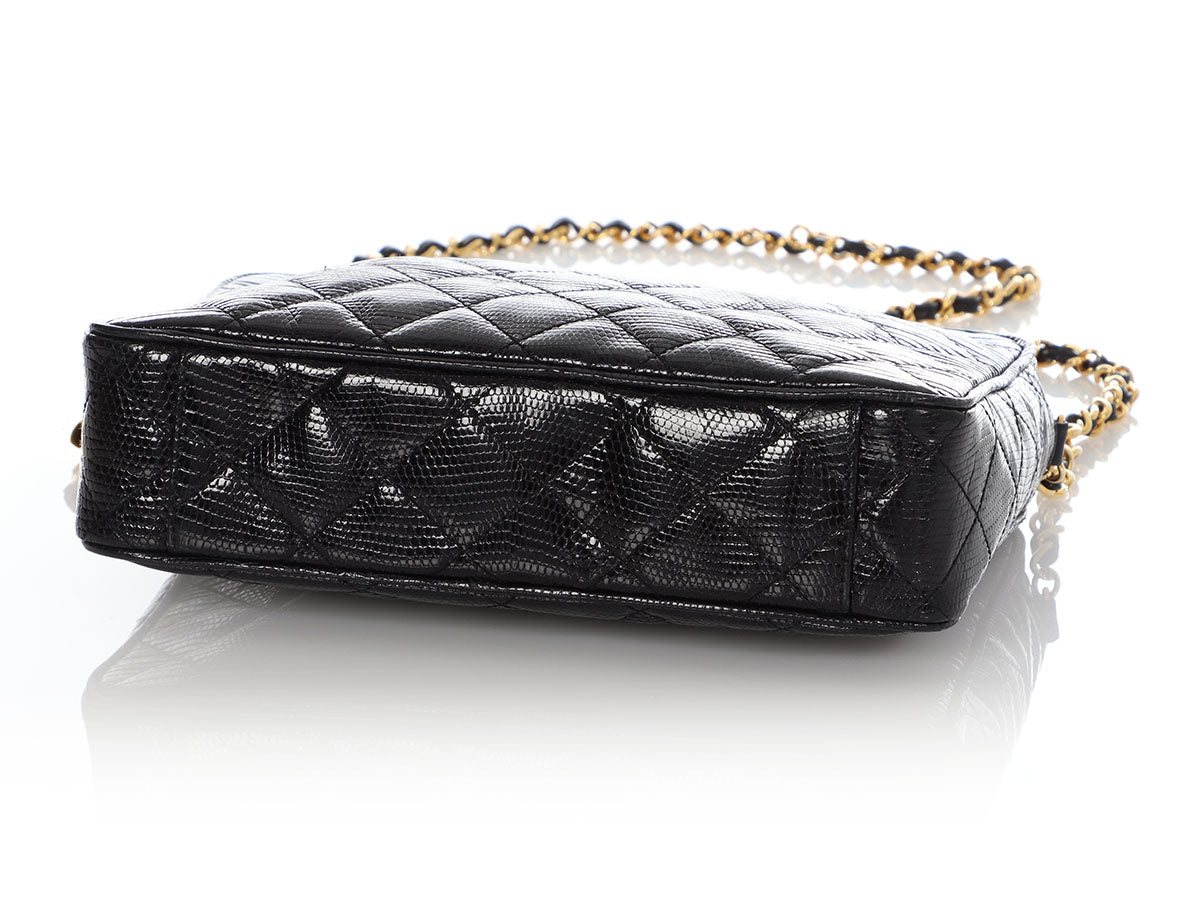 Chanel Vintage Black Quilted Lizard Camera Bag