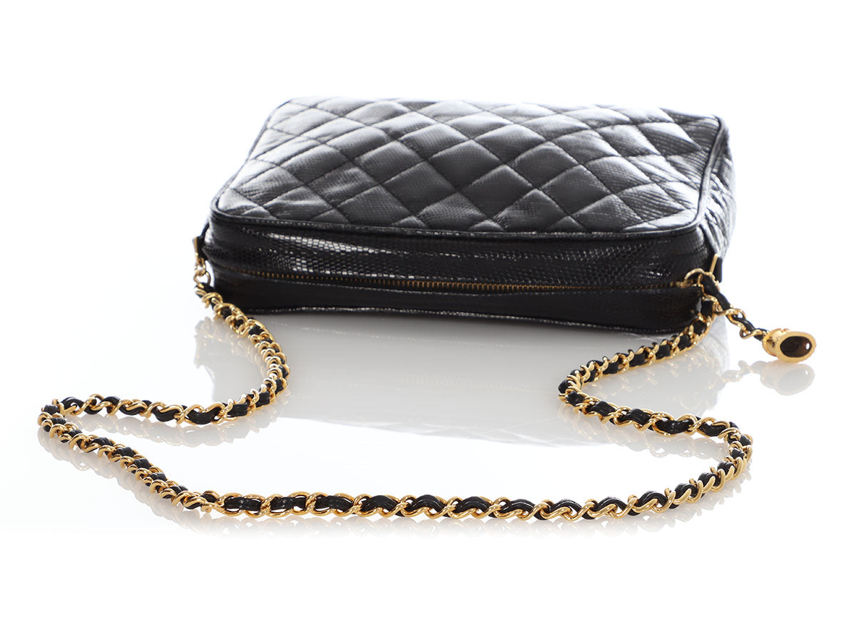 Chanel Vintage Black Quilted Lizard Camera Bag