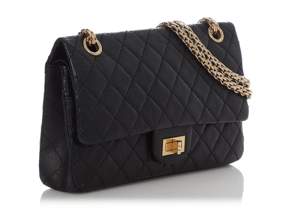 Chanel Chanel Black Quilted Leather 2.55 9 Shoulder Bag Gold Chain
