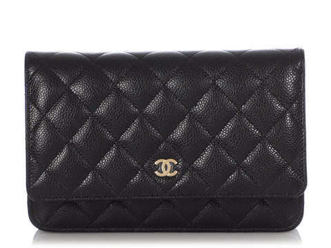 Chanel Black Part-Quilted Caviar Half-Moon Wallet on Chain WOC