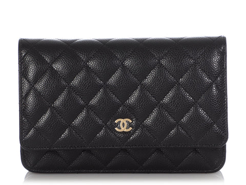 Chanel Black Quilted Caviar Wallet On Chain WOC