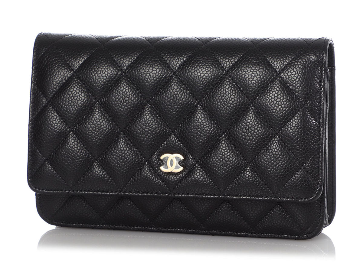 chanel wallet on chain quilted black leather