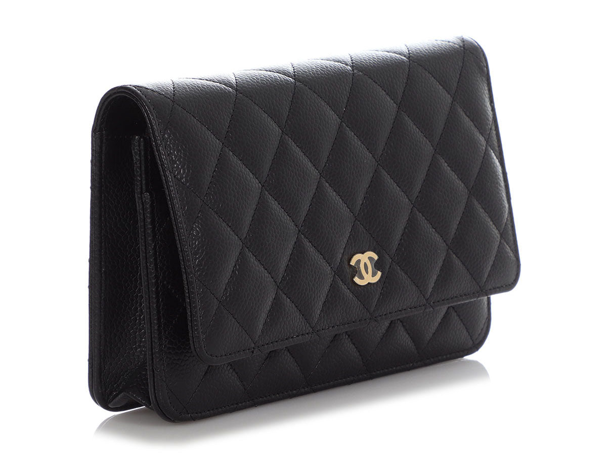 chanel wallet on chain quilted black leather