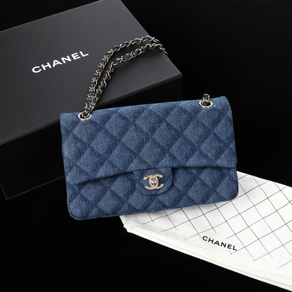 Chanel - Large Denim Flap Bag Blue