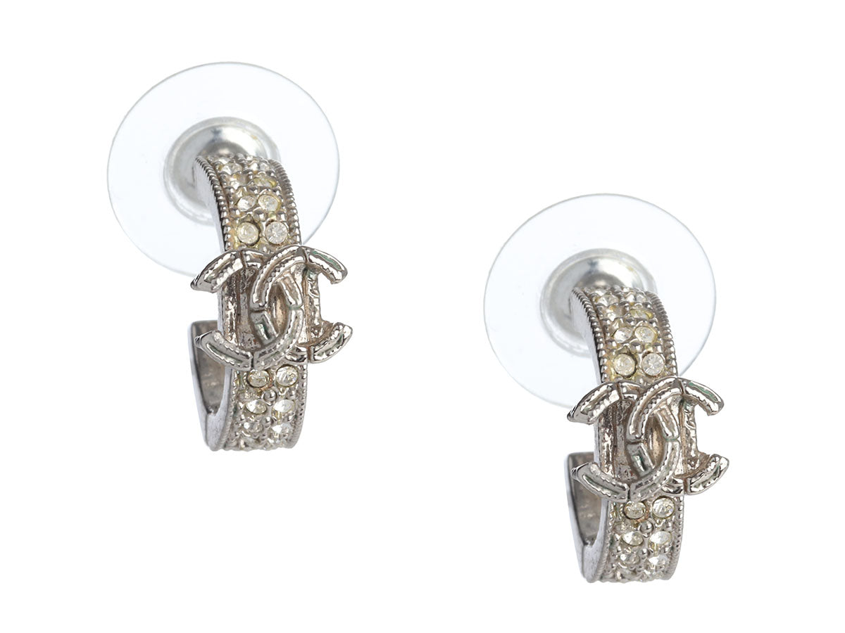 CHA NEL Crystal Logo Earrings