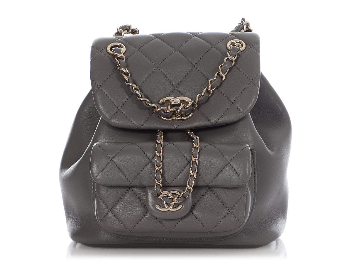 Chanel Gray Part-Quilted Lambskin Mini Duma Backpack by Ann's Fabulous Finds
