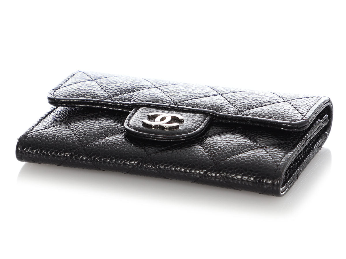 Chanel Black Quilted Caviar Flap Card Holder