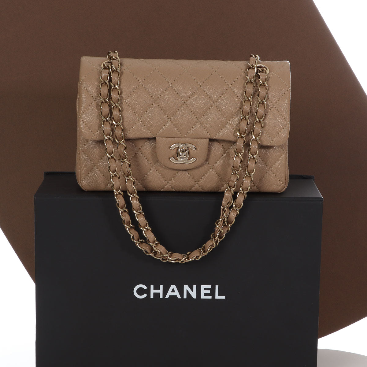 Chanel Beige Caviar Quilted Small Classic Double Flap Bag, myGemma