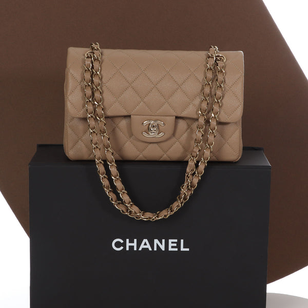 CHANEL Caviar Quilted Small Double Flap Beige 1293031