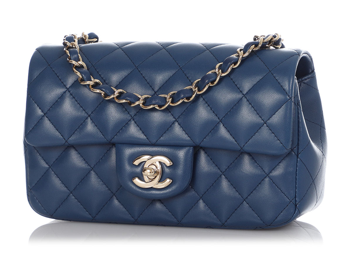 Chanel Mini Navy Blue Quilted Lambskin Rectangular Classic by Ann's Fabulous Finds