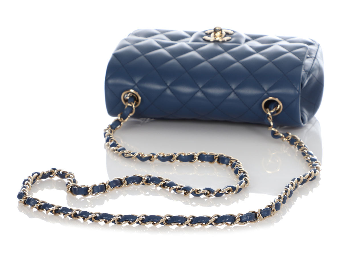 Chanel Blue Classic Mini Square Lambskin Leather Single Flap Bag