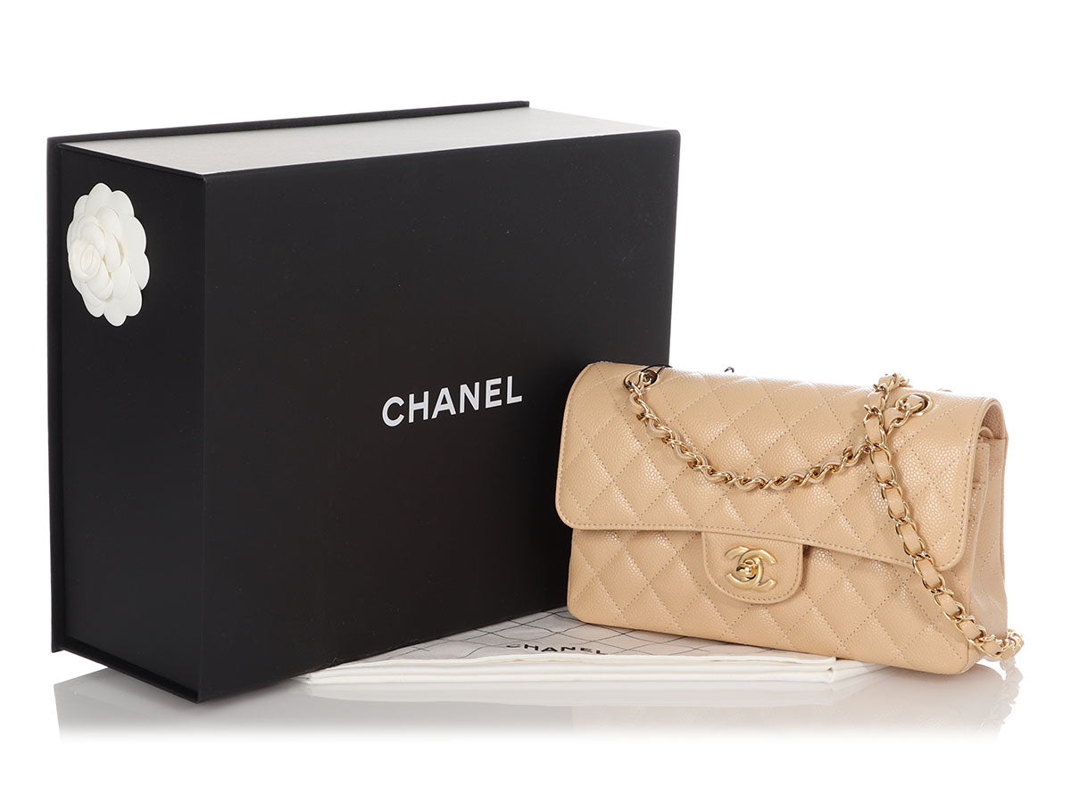 Chanel Small Classic Double Flap Bag Beige Caviar Gold Hardware