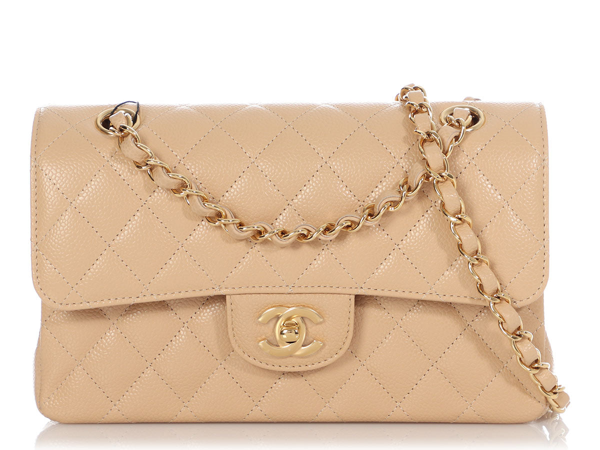 Chanel Classic Double Flap Quilted Caviar Gold-tone Medium Beige Clair - US