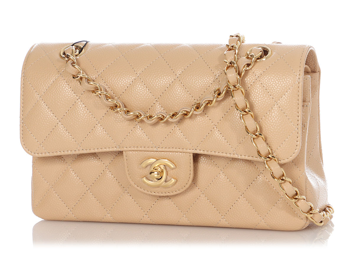 Chanel Vintage Beige Caviar Quilted 2.55 Small Classic Double Flap